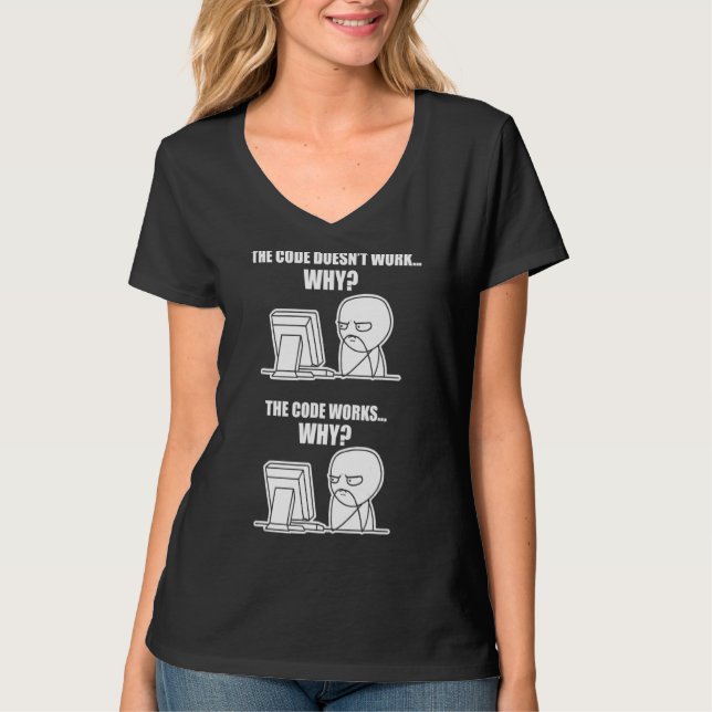T-shirt Le code du programmeur fonctionne pourquoi mème (Devant)