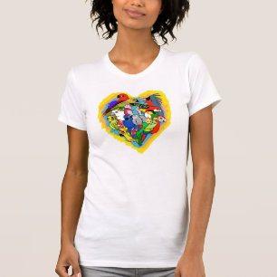 T-shirt Le coeur I parrots la bande dessinée mignonne