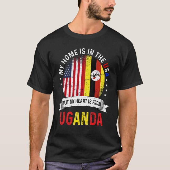T-shirt Le Coeur Patriote Américain Ougandais Est Du Drape (Devant)