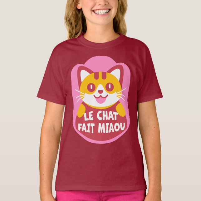 T-shirt Le Conversation Fait Miaou Cute French Orange Tabb (Devant)