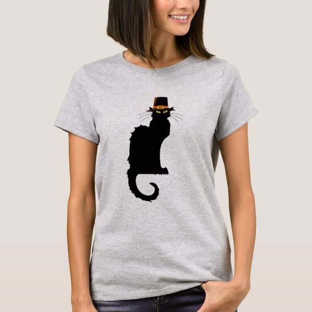 T-shirt Le Conversation Noir Thanksgiving Casquette pèleri (Devant)