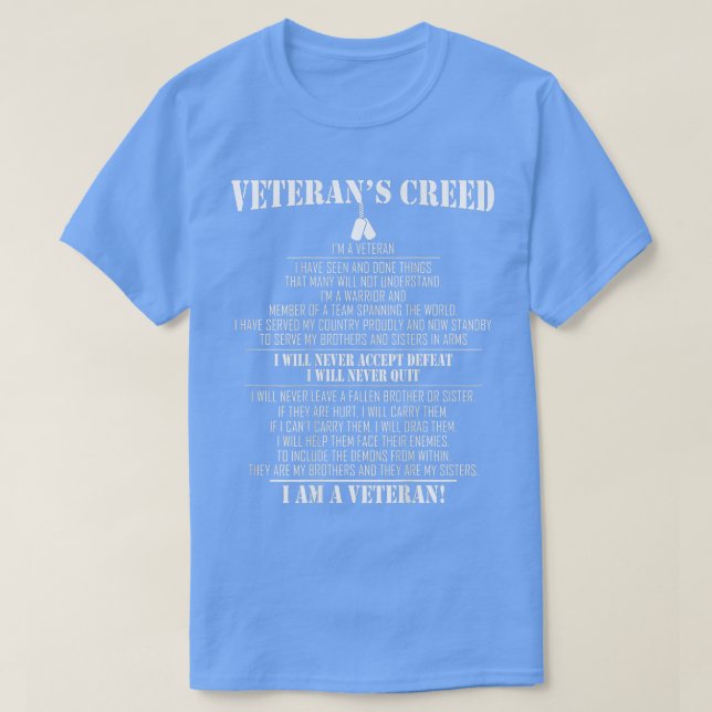 T-shirt Le credo de l'ancien combattant Je suis un vétéran (Design devant)