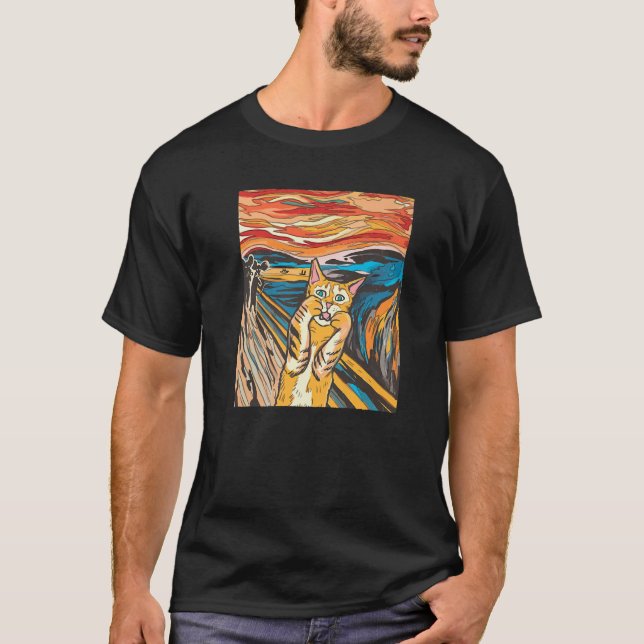 T-shirt Le Cri Photo Munch Cats Mice Parody Hommes Femmes (Devant)