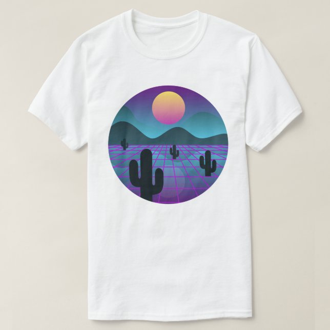 T-shirt Le "désert numérique" des cactus à vagues de vapeu (Design devant)