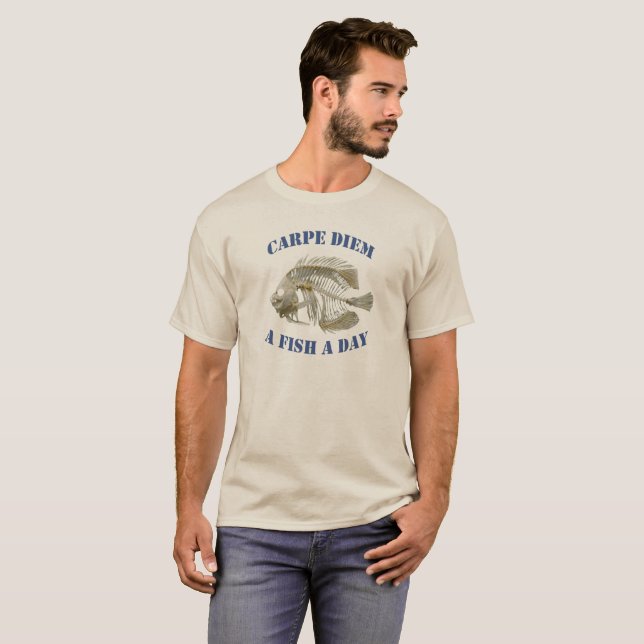T-shirt le diem de carpe - un poisson par jour - poncez le (Devant entier)