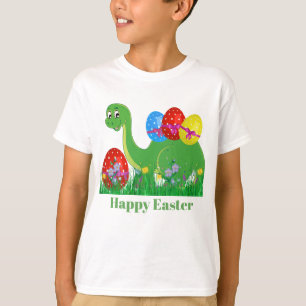 T-shirt Le dinosaure mignon de Pâques de garçons ajoutent