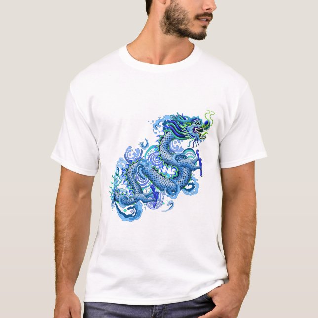 T-shirt Le dragon bleu avec de l'eau éclabousse (Devant)