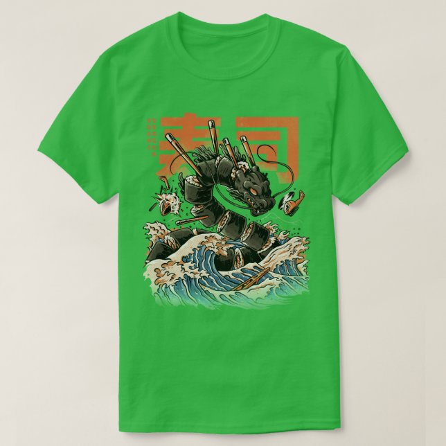 T-shirt Le dragon de sushi noir (Design devant)