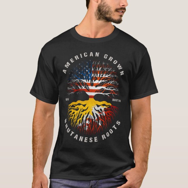 T-shirt Le drapeau bhoutanais pousse les Américains (Devant)