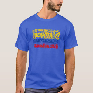 T-shirt Le drapeau de la Colombie avec des noms de ville, 