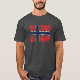 T-shirt Le drapeau de la Norvège avec des noms de ville