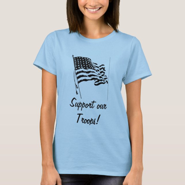 T-shirt le drapeau noir et blanc, soutiennent nos troupes (Devant)
