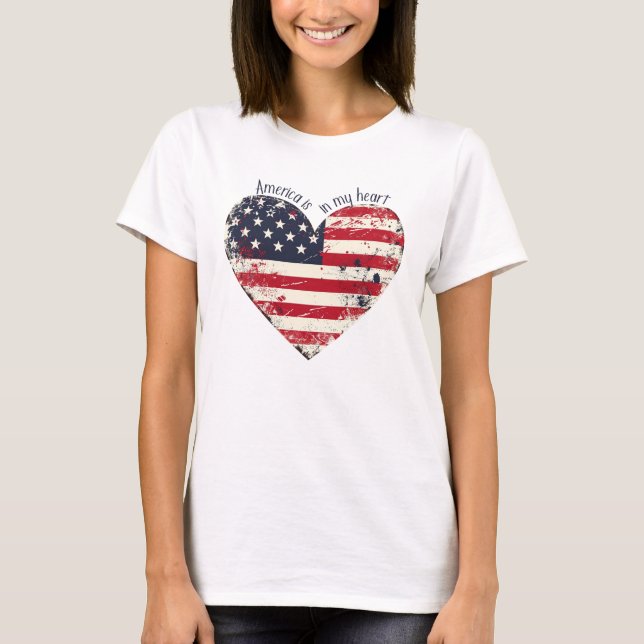 T-shirt Le drapeau rustique américain Heart-America est da (Devant)