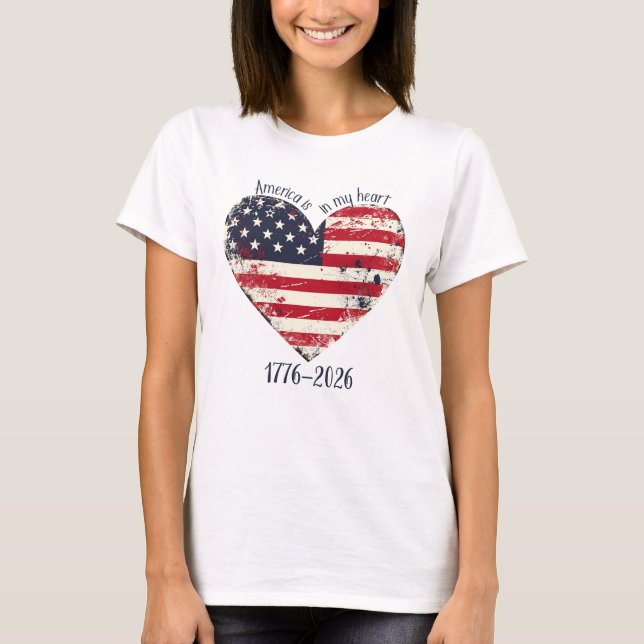 T-shirt Le drapeau rustique américain Heart-America est da (Devant)