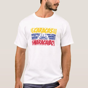 T-shirt Le drapeau vénézuélien avec des noms de ville, 