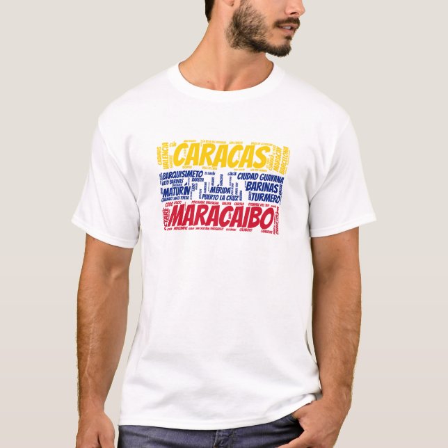 T-shirt Le drapeau vénézuélien avec des noms de ville, un  (Devant)