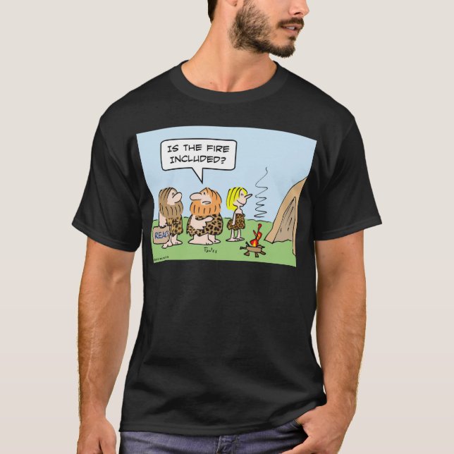 T-shirt le feu d'objet immobilier d'homme des cavernes (Devant)