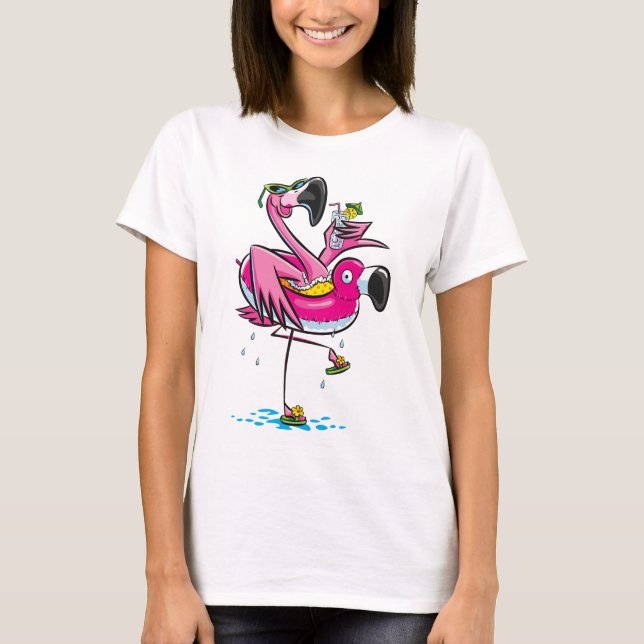 T-shirt Le Flamant rose boit des vacances d'été drôles de (Devant)