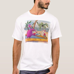 T-shirt Le Flamant rose rose lunatique verse la plage de