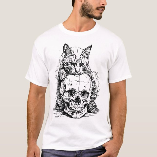 T-shirt Le gardien du crâne : le royaume d'un chat sombre (Devant)