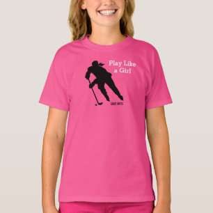 T-shirt Le jeu aiment un rose d'hockey de fille