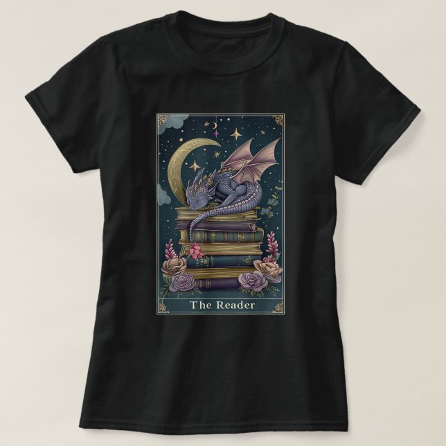 T-shirt Le lecteur Carte Tarot Livre Dragon Imaginaire Boo (Design devant)
