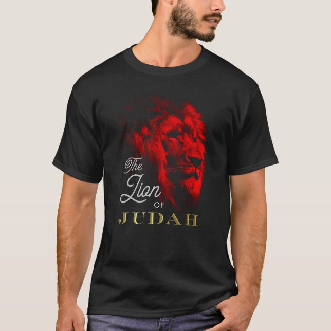 T-shirt Le Lion de Juda Black Red Gold Christian (Devant)
