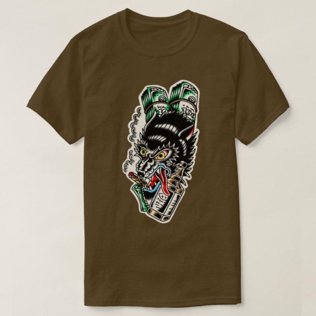 T-shirt Le loup du tatouage monétaire de Wall Street (Design devant)