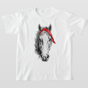 T-shirt Le mignon cheval porte la Bandana rouge occidental