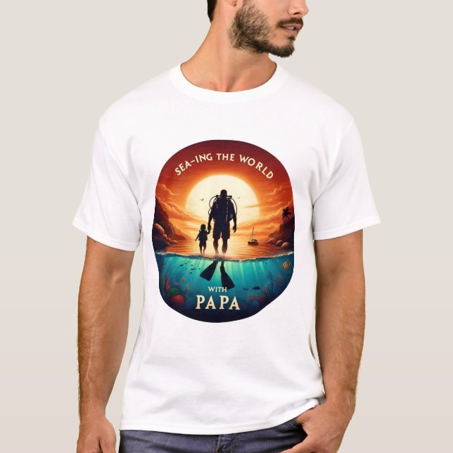 T-shirt Le monde maritime avec PAPA | Plongée papa (Devant)