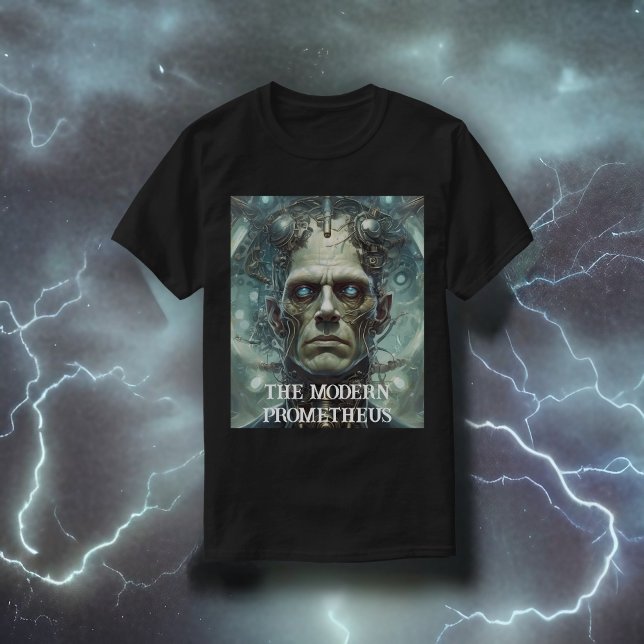 T-shirt Le monstre du Dr Frankenstein - Prométhée moderne (Black with Lightning Background)