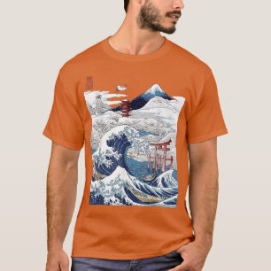 T-shirt Le Mont Fuji La Grande Vague Tsunami Japonais Kana
