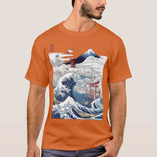 T-shirt Le Mont Fuji La Grande Vague Tsunami Japonais Kana