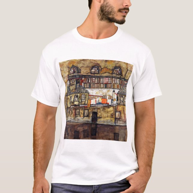 T-shirt Le mur de la maison Egon Schiele sur la rivière (Devant)