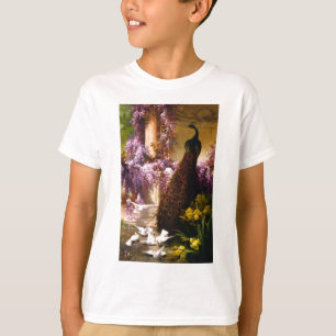 T-shirt Le paon et les colombes dans un jardin