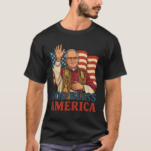 T-shirt Le pape Léon Xiv Dieu bénisse l'Amérique Drapeau a