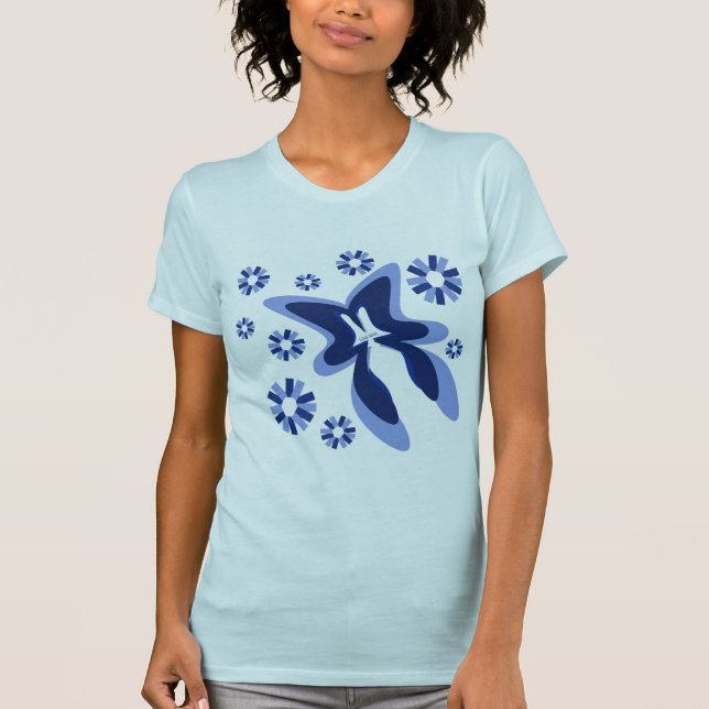 T-shirt Le papillon bleu fleurit pièce en t (Devant)