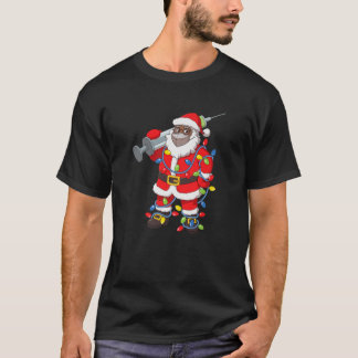 T-shirt Le Père Noël Africain-Américain Vacciné Funny Chri