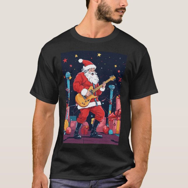 T-shirt Le Père Noël de Rockin joue de la guitare électriq (Devant)