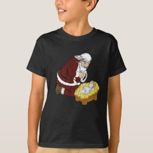 T-shirt Le Père Noël enflammé par le bébé Jésus T-Noël