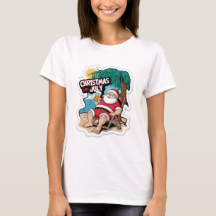T-shirt Le Père Noël Festif se détend sur la rive tropical