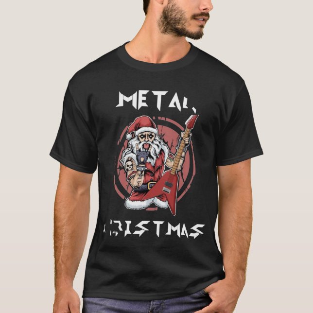 T-shirt Le Père Noël joue de la guitare électrique comme u (Devant)