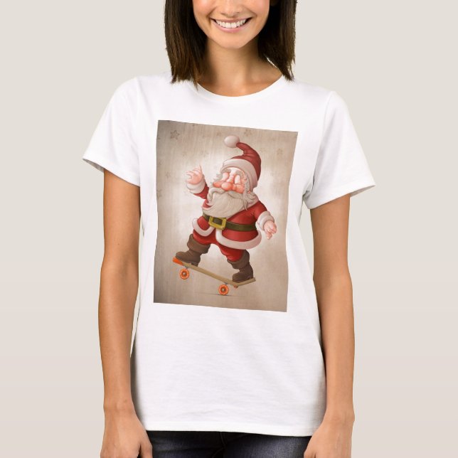 T-shirt Le père noël sur la planche à roulettes (Devant)