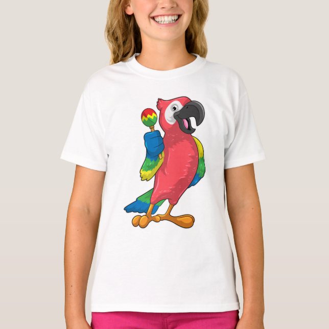 T-shirt Le perroquet à la musique avec Maracas (Devant)