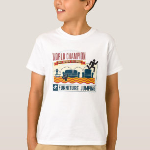 T-shirt Le plancher est lave. Champion sautant de meubles.