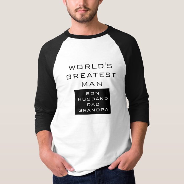 T-shirt Le plus grand homme du monde - Fils, Mari, Papa, G (Devant)