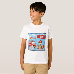 T-shirt Le pompier de dessin animé de Little Boy avec prén