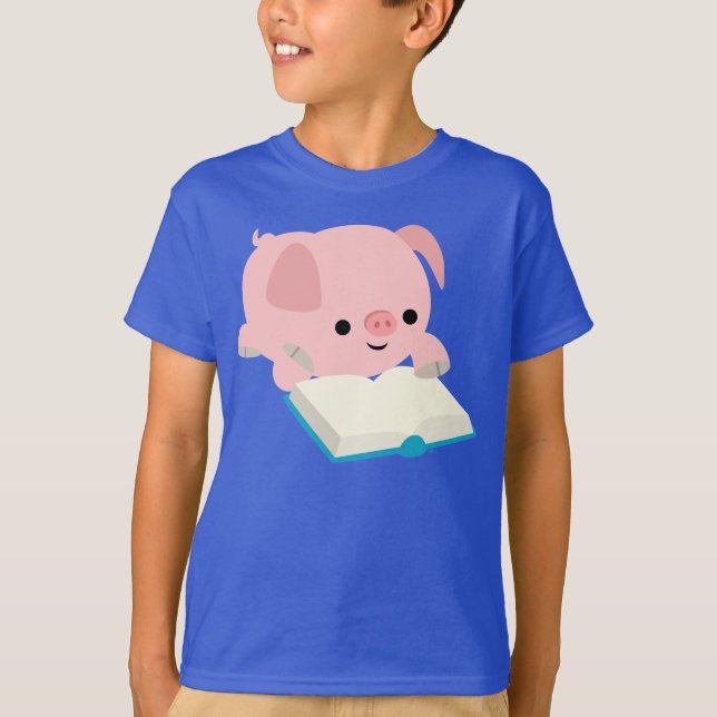T-shirt Le porcelet mignon de lecture de bande dessinée (Devant)