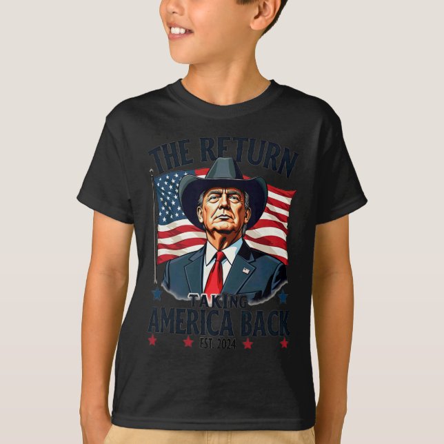 T-shirt Le Président Patriotique Donald Trump Cowboy prend (Devant)