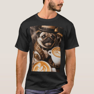 T-shirt Le pug steampunk : café, gâteau et une tenue cool